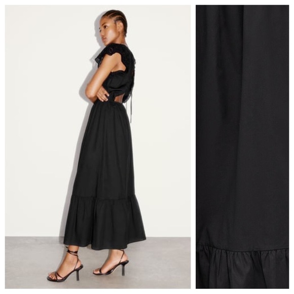 NWT. Zara Black Openwork Embroidery Midi Dress. Size S. - Picture 2 of 10